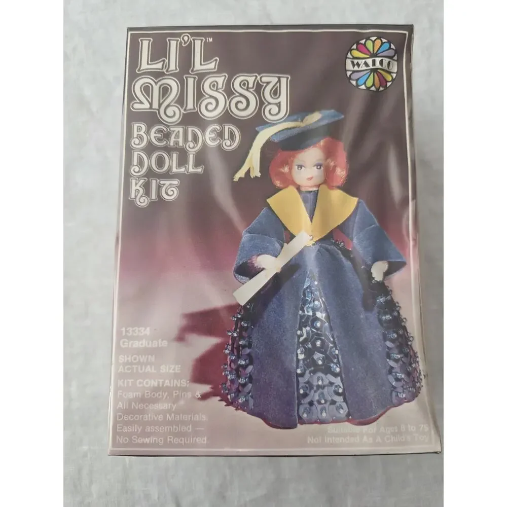 Walco Li'l Missy Beaded Doll Kit Sequin Vintage Graduate #13334